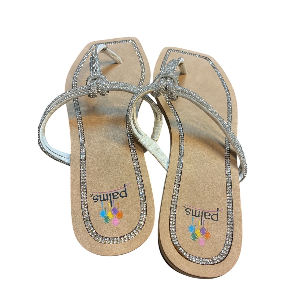 Palms Women Rhinestone Embellished Thong Sandals Square Toe Flat Slip On Shoe 10 - Picture 3 of 6